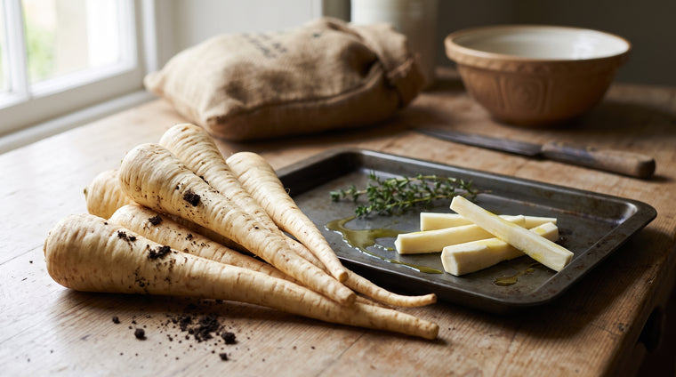 Sweet, nutty parsnips, ready to roast.