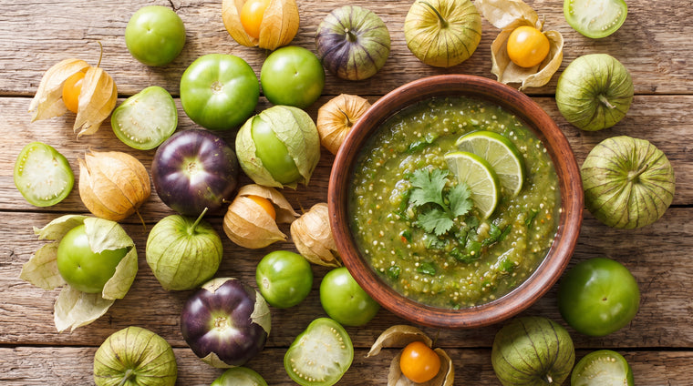 Tart tomatillos for salsa verde and sweet cape gooseberries for fresh eating and jam.