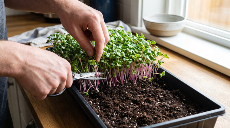 Sow radish seed densely on moist mix, then blackout a few days before light.