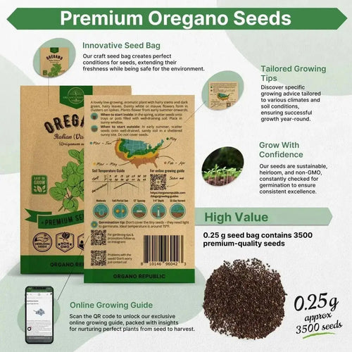 Italian Vulgare Oregano Seeds Pack 0.25 G - Over 3500 Non - GMO Heirloom Oregano Seeds for Planting Herbs in Individual Seed Packet, Herbs Seeds for Planting Home Garden Indoor & Outdoor Gardening - Organo Republic