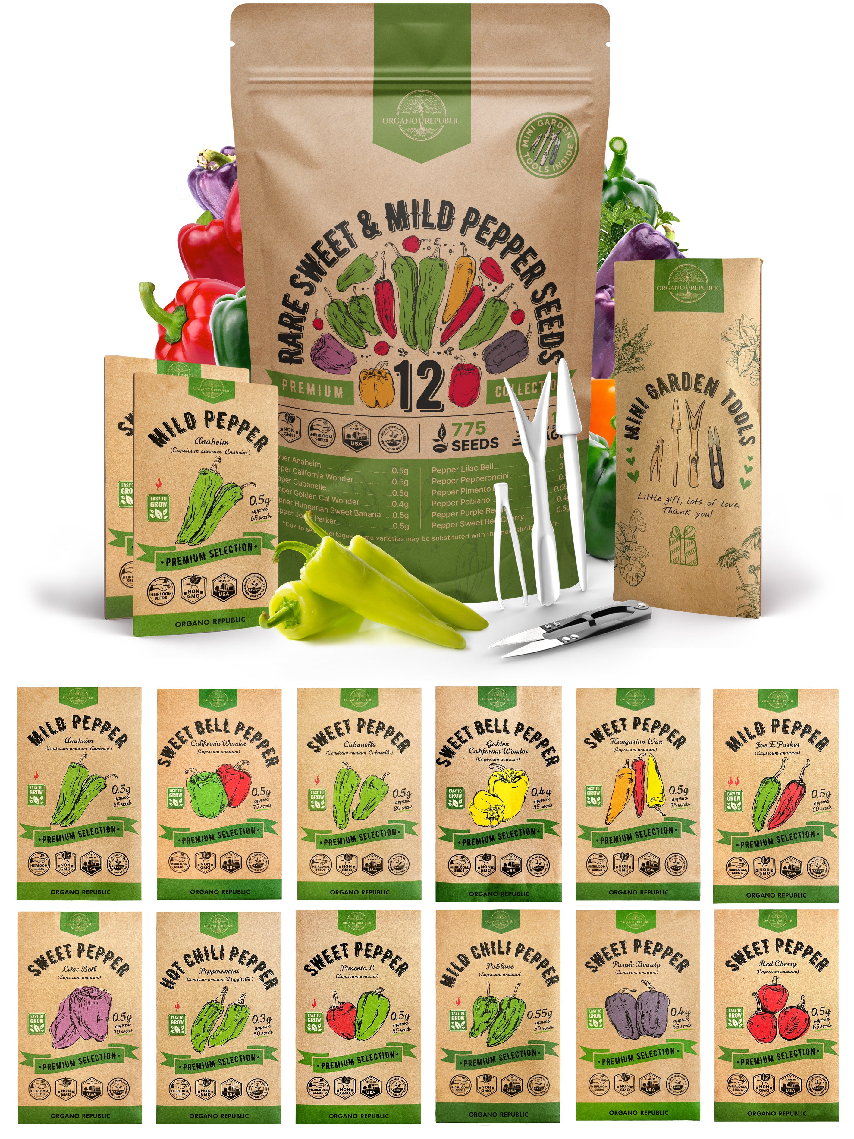 12 Rare Sweet & Mild Pepper Seeds Variety Pack