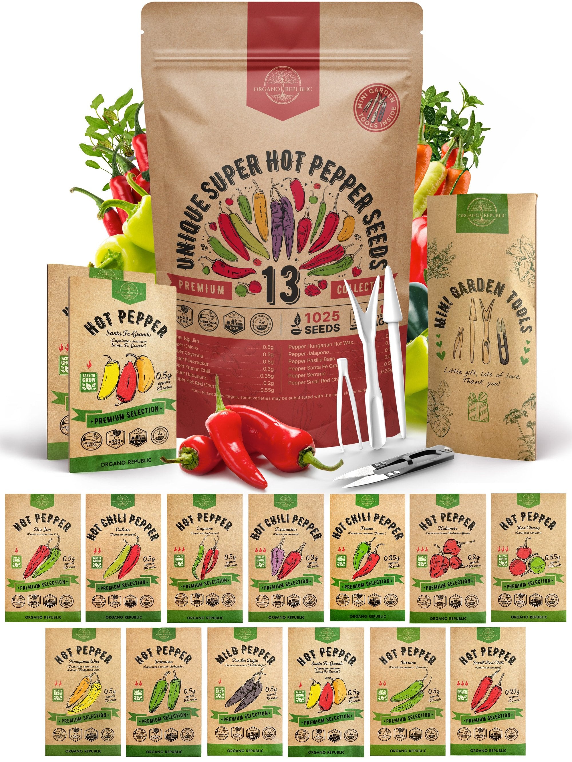 chili plant seeds Organo Republic - 13 Unique Super Hot Pepper Seeds Varieties