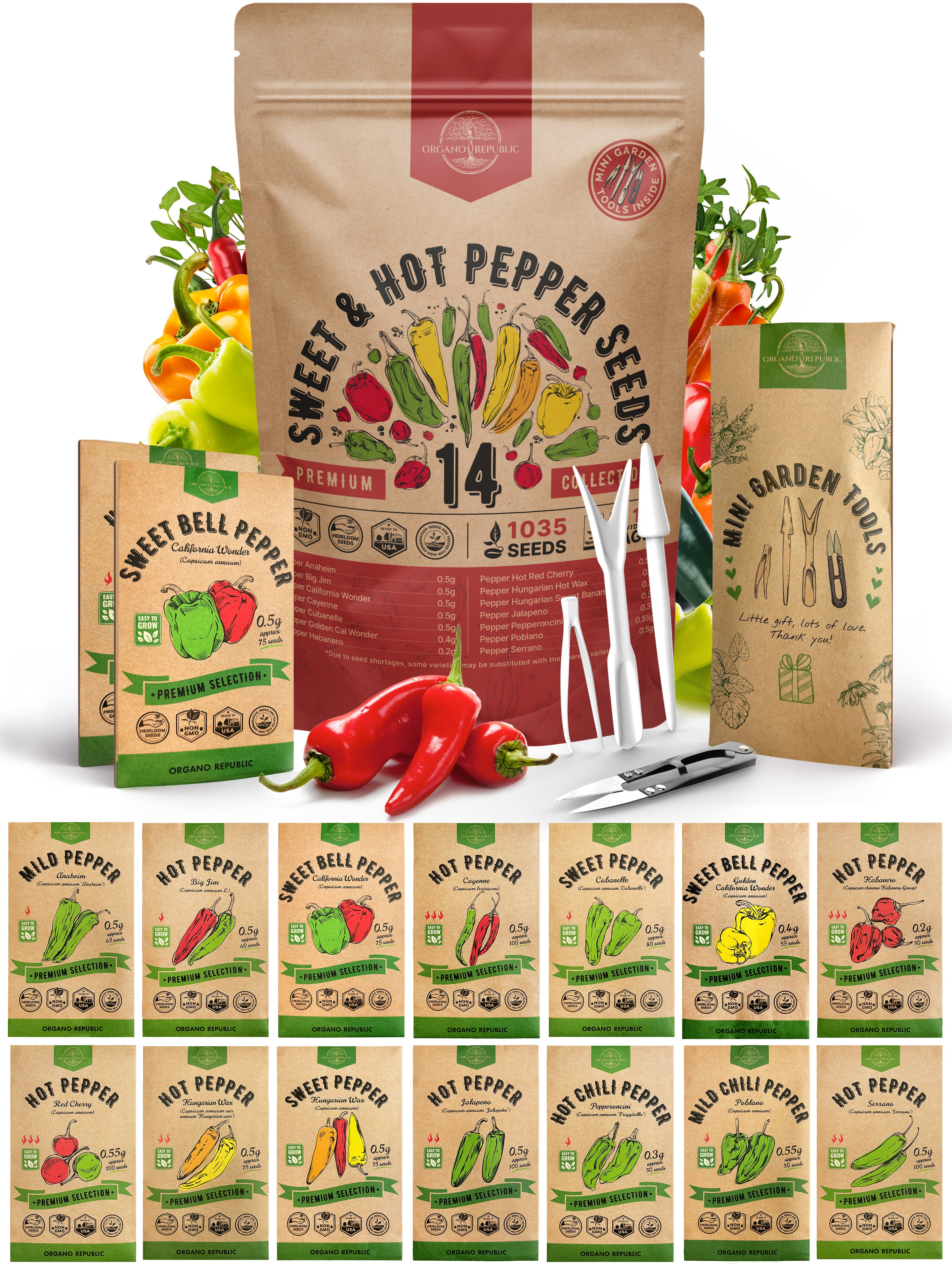 14 Sweet & Hot Peppers Seeds Variety Pack