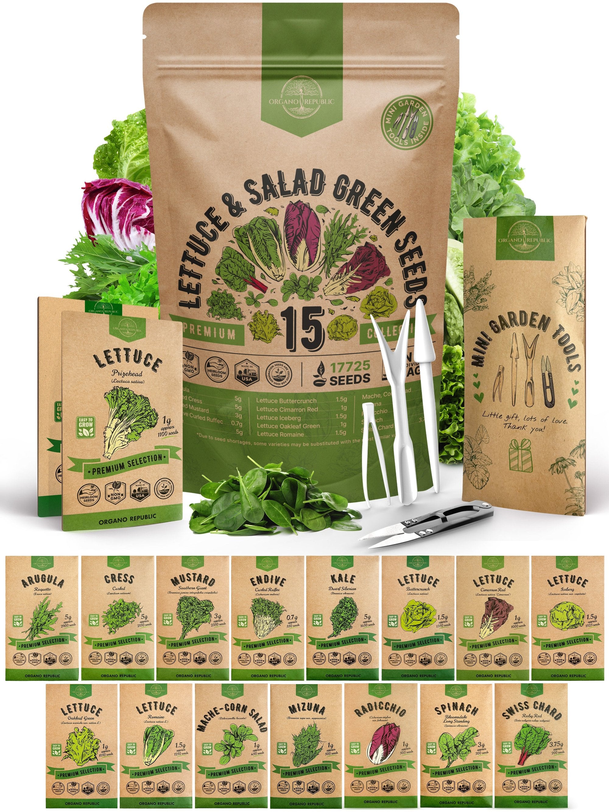 15 Lettuce & Salad Greens Seeds Variety Pack