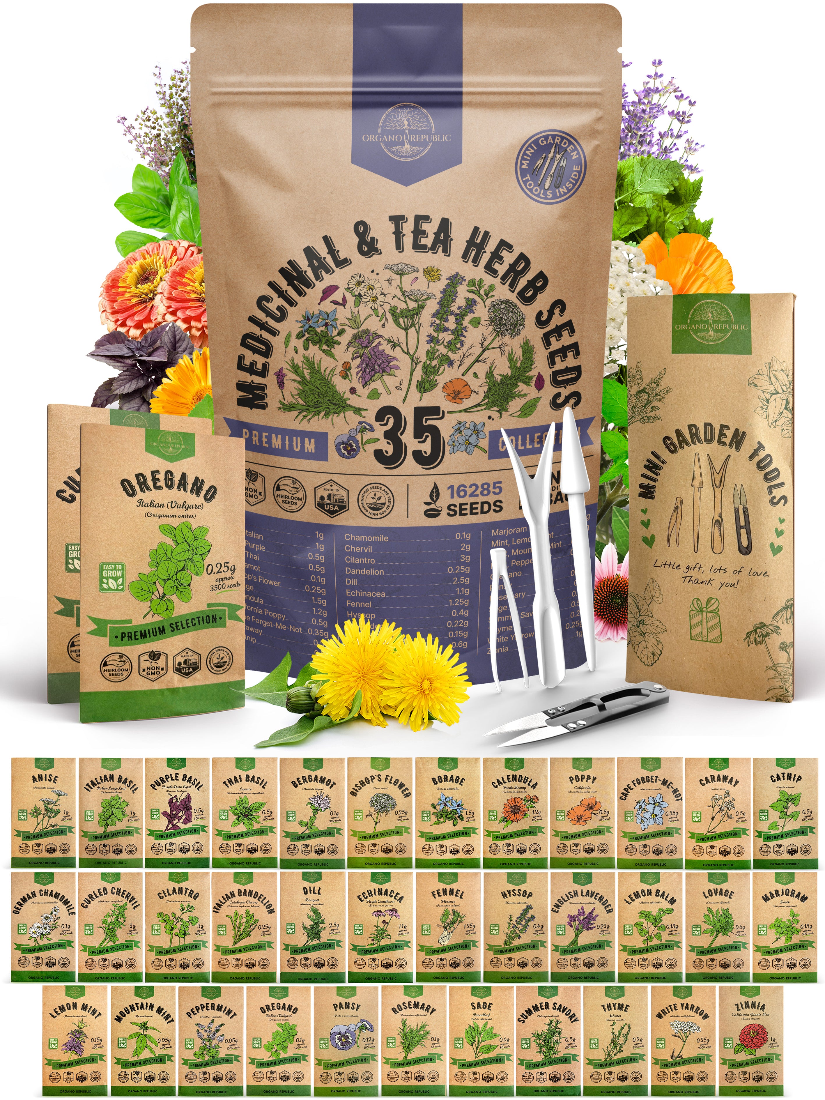 35 Medicinal & Tea Herb Seeds Variety Pack