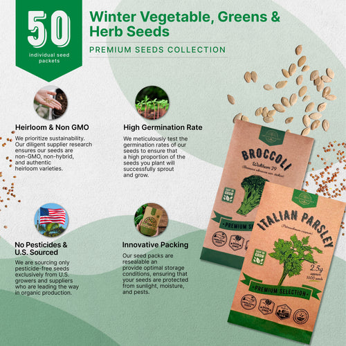 50 Winter Vegetable Garden Seeds Variety Pack