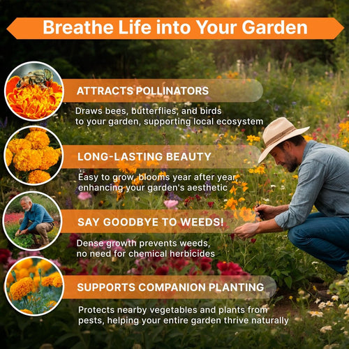 Marigold Seeds Pack 4 oz - Over 37,000 Non - GMO Heirloom Marigold Seeds for Planting Indoor & Outdoor Gardening, Marigold Flower Seeds for Planting Home and Garden, Flowers Seeds in Individual Packet - Organo Republic