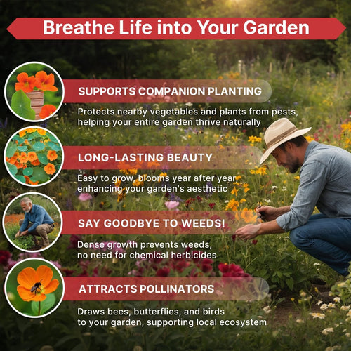 Nasturtium Seeds Pack 1 oz - Non - GMO Heirloom Flower Seeds for Planting, Edible Flowers in Individual Seed Packet, Nasturtium Seeds for Planting Home Garden Indoor & Outdoor Gardening - Organo Republic