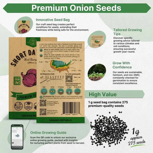 Onion Red Burgundy Seeds Pack 1G - Over 275 Non - GMO Heirloom Onion Seeds for Planting Vegetables in Individual Seed Packet, Vegetable Seeds for Planting Home Garden Indoor & Outdoor Gardening - Organo Republic