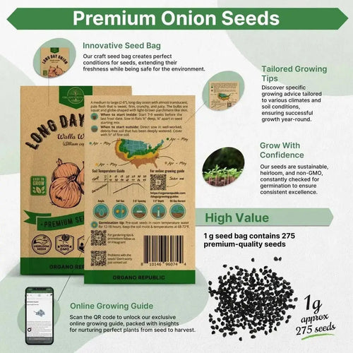 Onion Walla Walla Seeds Pack 1G - Over 275 Non - GMO Heirloom Onion Seeds for Planting Vegetables in Individual Seed Packet, Vegetable Seeds for Planting Home Garden Indoor & Outdoor Gardening - Organo Republic