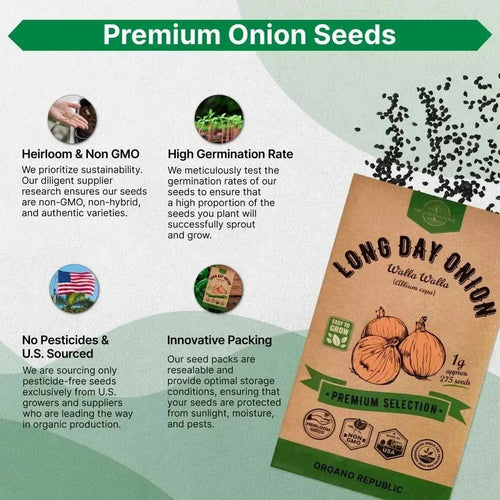 Onion Walla Walla Seeds Pack 1G - Over 275 Non - GMO Heirloom Onion Seeds for Planting Vegetables in Individual Seed Packet, Vegetable Seeds for Planting Home Garden Indoor & Outdoor Gardening - Organo Republic