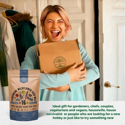 Organo Republic 16 Perennial Wildflower Seeds Mix for Indoor & Outdoors. 100,000+ Non - GMO, Heirloom Wildflower Garden Seeds, 4oz Packet for Growing Wild Flowers to Attract Bees, Butterflies & Birds - Organo Republic
