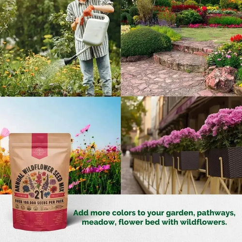 annual garden seeds Organo Republic 21 Annual Wildflower Seeds Mix, 100,000+ Non-GMO Heirloom Wildflower Garden Seeds