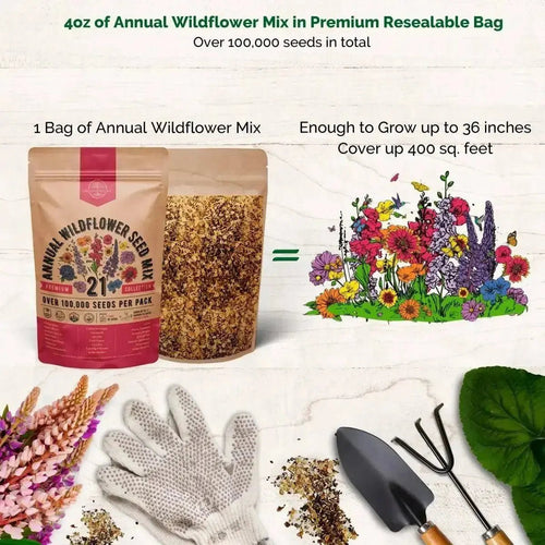 50 lb bag of wildflower seeds Organo Republic 21 Annual Wildflower Seeds Mix, 100,000+ Non-GMO Heirloom Wildflower Garden Seeds