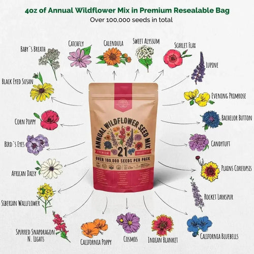 ca wildflower seeds Organo Republic 21 Annual Wildflower Seeds Mix, 100,000+ Non-GMO Heirloom Wildflower Garden Seeds