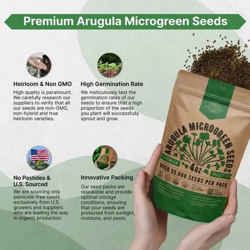 Organo Republic Arugula Sprouting & Microgreens Seeds - Non - GMO, Heirloom Sprout Seeds Kit, 4oz Resealable Bag for & Growing Microgreens in Soil, Coconut Coir, Aerogarden & Hydroponic System - Organo Republic