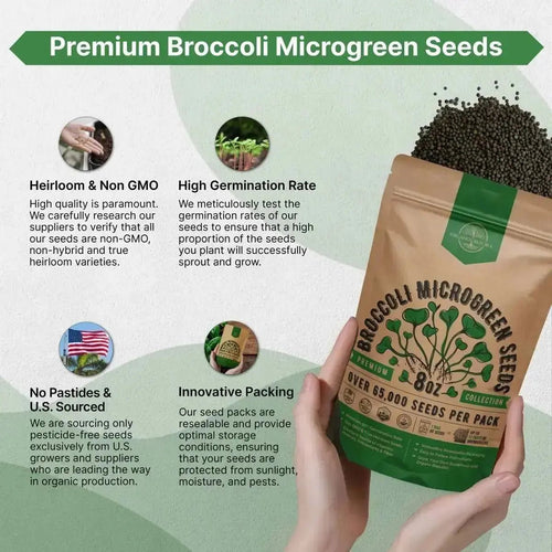 Organo Republic Broccoli Sprouting & Microgreens Seeds - Non - GMO, Heirloom Sprout Seeds Kit, 8oz Resealable Bag for & Growing Microgreens in Soil, Coconut Coir, Aerogarden & Hydroponic - Organo Republic
