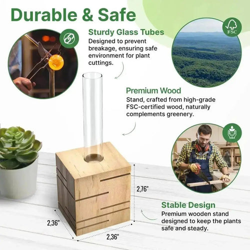 Plant Propagation Station - 1 Glass Tube, Cube Wooden Plant Stand Indoor Terrarium for Hydroponic Plants Home and Office Desk Decor Root Propagator, Unique Gifts for Women, Men & Plant Lovers - Organo Republic