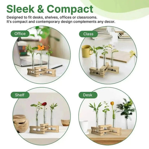glass plant stand indoor Organo Republic Plant Propagation Station 3 Glass Tube Wooden Folding Planks, Plant Stand Indoor Terrarium for Hydroponic Plants Home & Office Desk