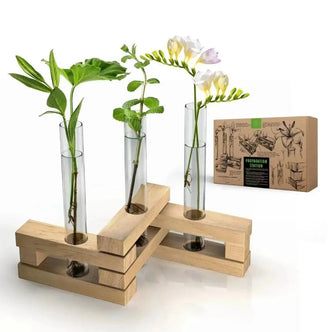 Plant Propagation Station 3 Glass Tube Wooden Folding Planks, Plant Stand Indoor Terrarium for Hydroponic Plants Home and Office Desk Decor Root Propagator, Unique Gifts for Women, Men & Plant Lovers