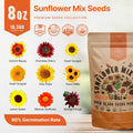 Sunflower Mix Seeds Pack 8 oz - Over 10,300 Non - GMO Heirloom Sunflower Seeds for Planting, Annual Flowers in Individual Seed Packet, Sunflower Seeds for Planting Home Garden Indoor & Outdoor Gardening - Organo Republic