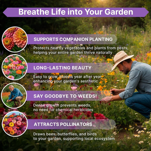 Zinnia Seeds Pack 1 oz - Over 3,800 Non - GMO Heirloom Zinnia Seeds for Planting, Annual Flowers in Individual Seed Packet, Zinnia Seeds for Planting Home Garden Indoor & Outdoor Gardening - Organo Republic