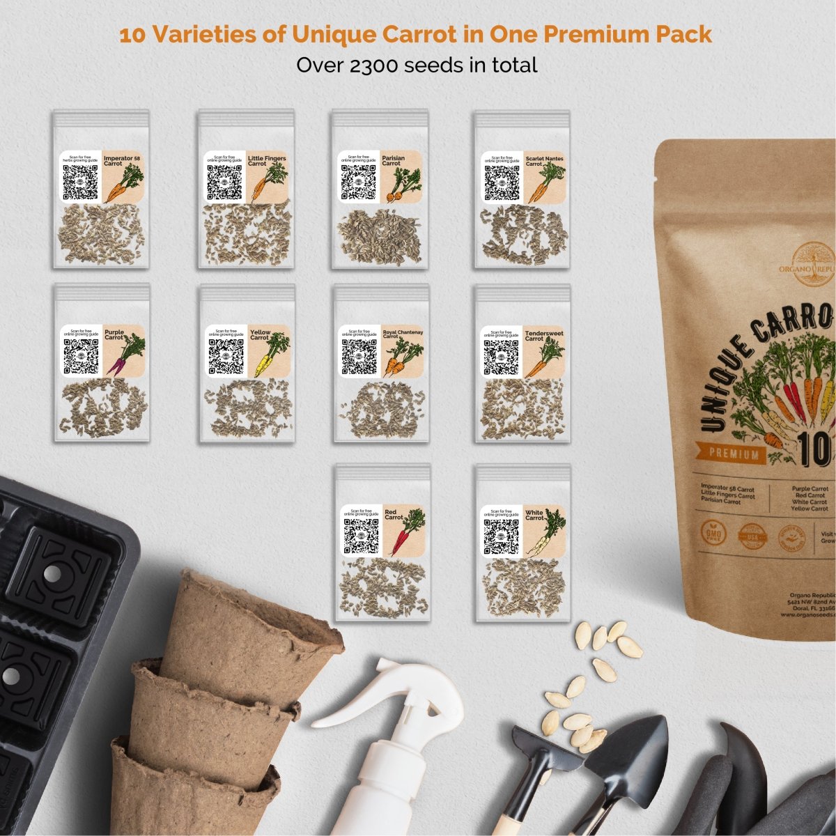 10 Carrot & 8 Onion Seeds Variety Packs Bundle - Organo Republic