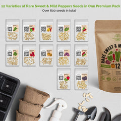 10 Carrots & 12 Rare Sweet & Mild Pepper Seeds Variety Packs Bundle - Organo Republic