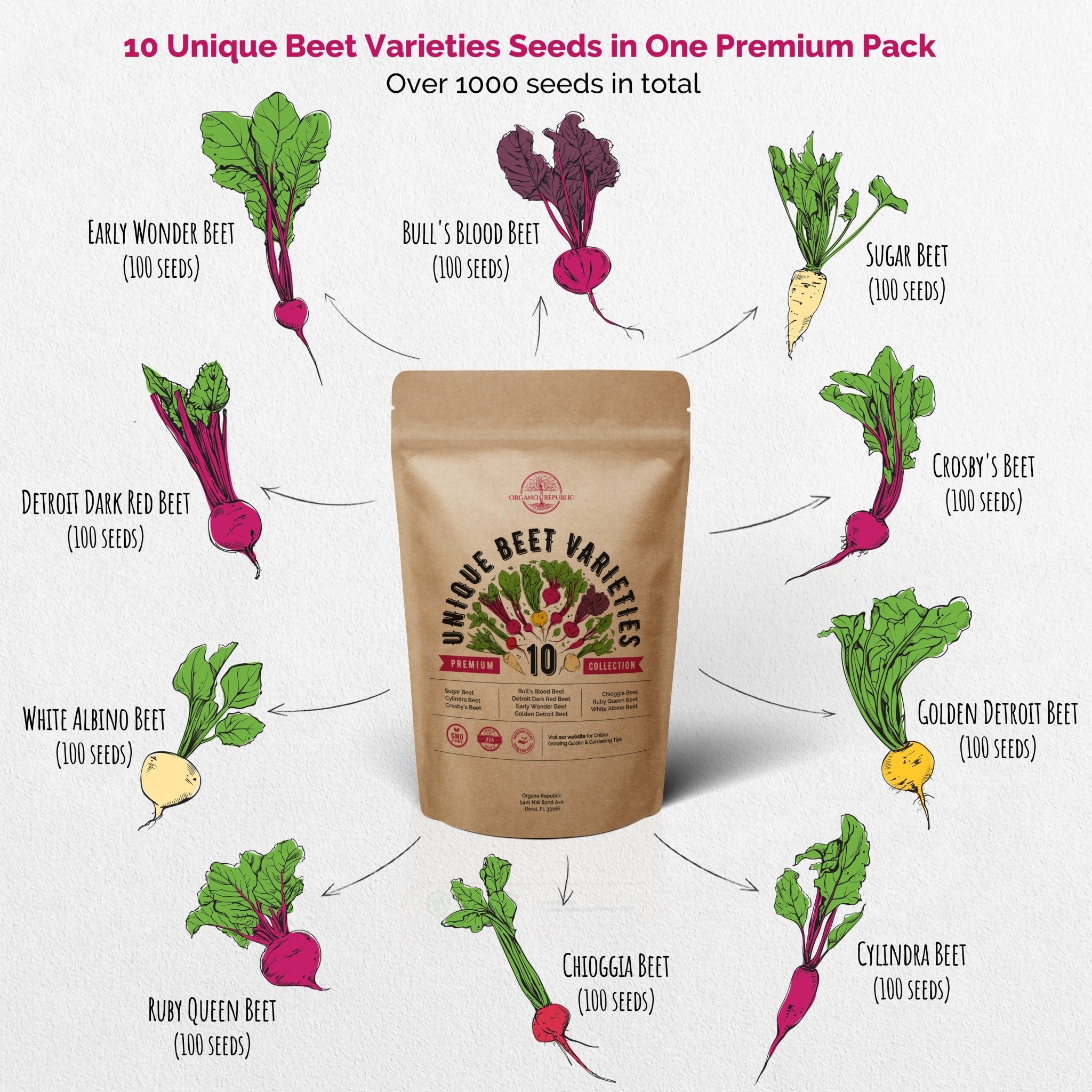 Vegetable Seeds Variety Pack - 10 Rare Beet Seeds Variety Pack - Over 1000 Non-GMO, Heirloom Seeds