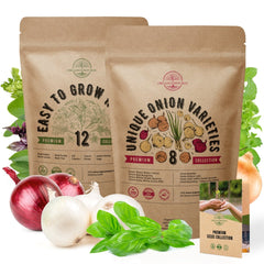 12 Easy to Grow and 8 Onion Seeds Variety Packs Bundle - Organo Republic