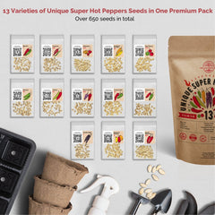 13 Rare Hot Chili Pepper & 20 Most Popular Vegetable Seeds Variety Packs Bundle - Organo Republic