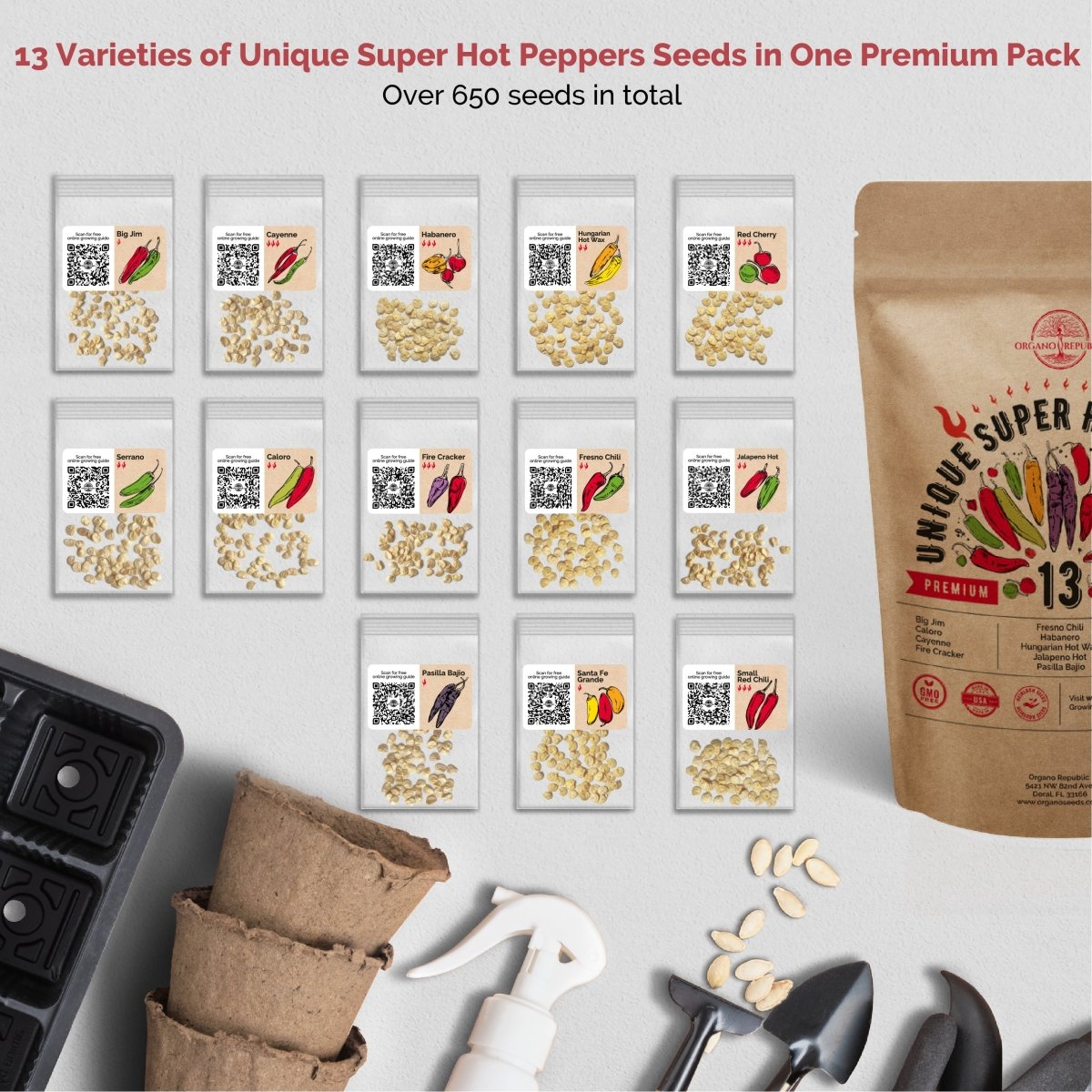 13 Rare Hot Chili Pepper & 7 Lettuce Seeds Variety Packs Bundle - Organo Republic