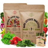 13 Rare Hot Chili Pepper & 7 Lettuce Seeds Variety Packs Bundle - Organo Republic
