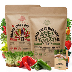 13 Rare Hot Chili Pepper & Cress Microgreen Seeds Variety Packs Bundle - Organo Republic