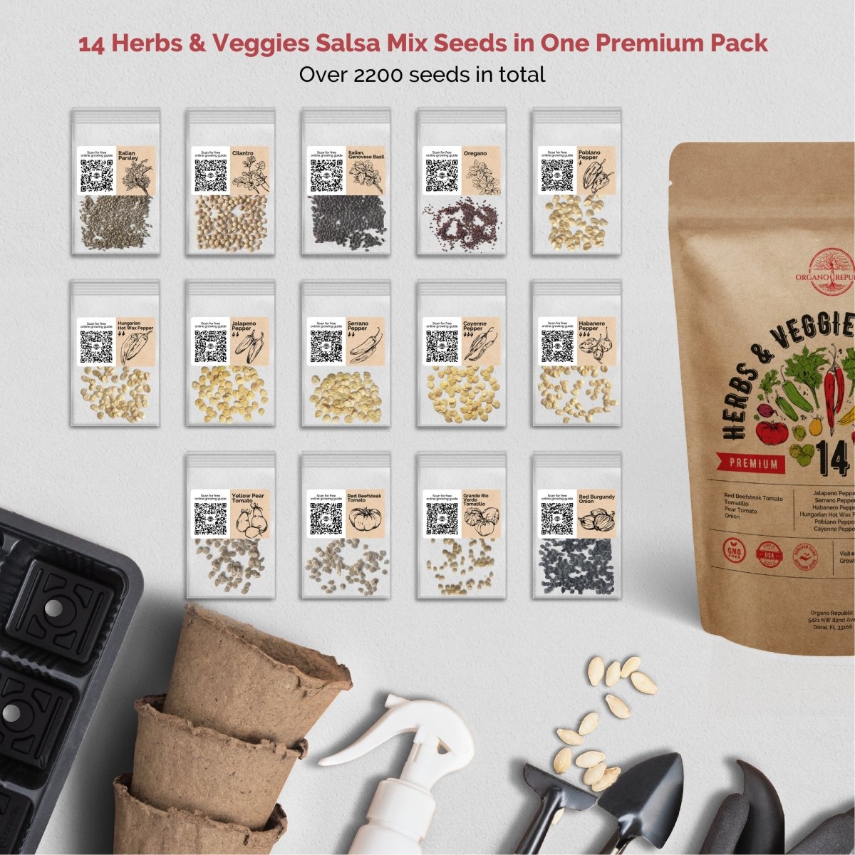 14 Herb, Tomato & Chili Pepper and 20 Most Popular Vegetable Seeds Bundle - Organo Republic