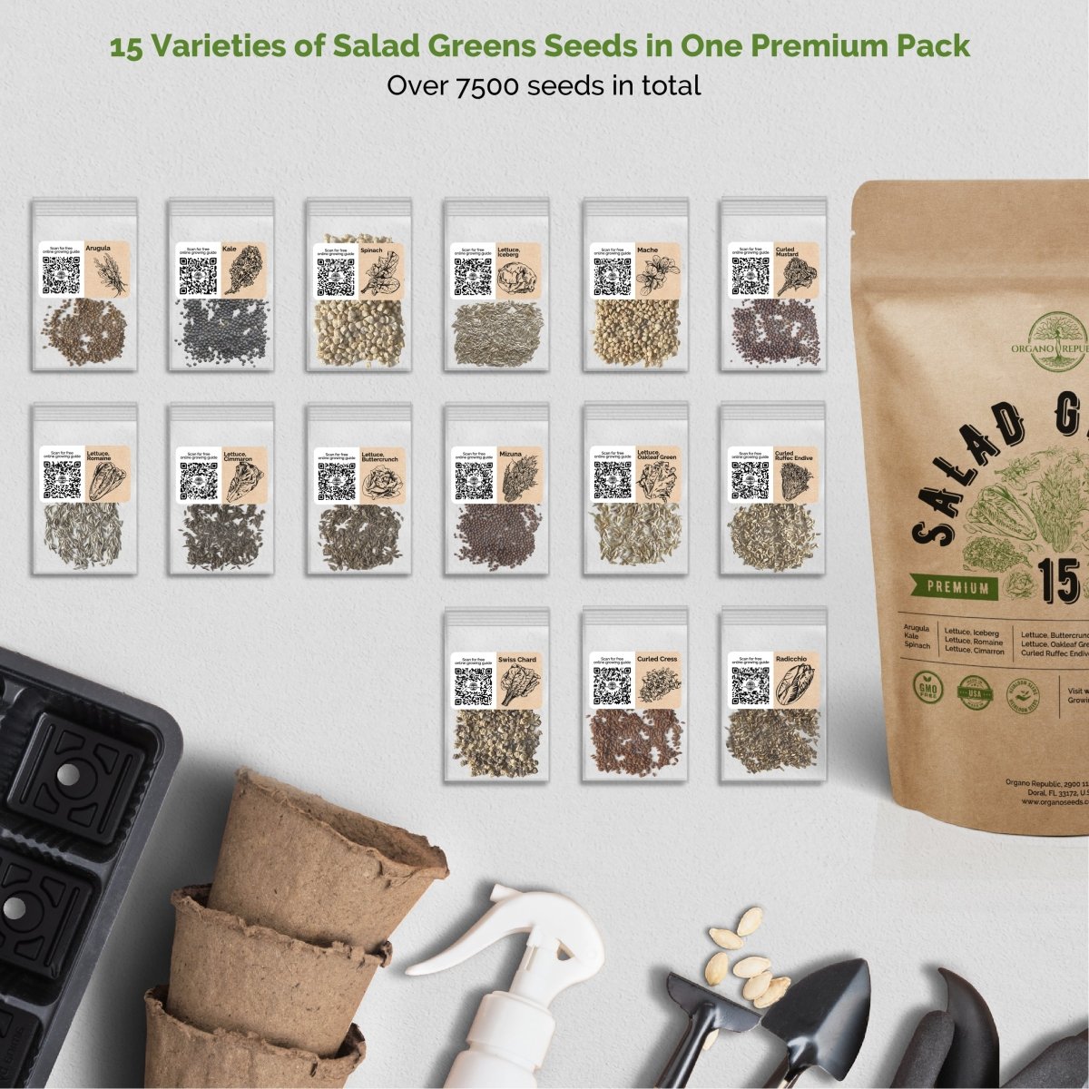 18 Most Popular Culinary Herbs & 15 Salad Greens Seeds Variety Packs Non-GMO Heirloom Seeds - Organo Republic
