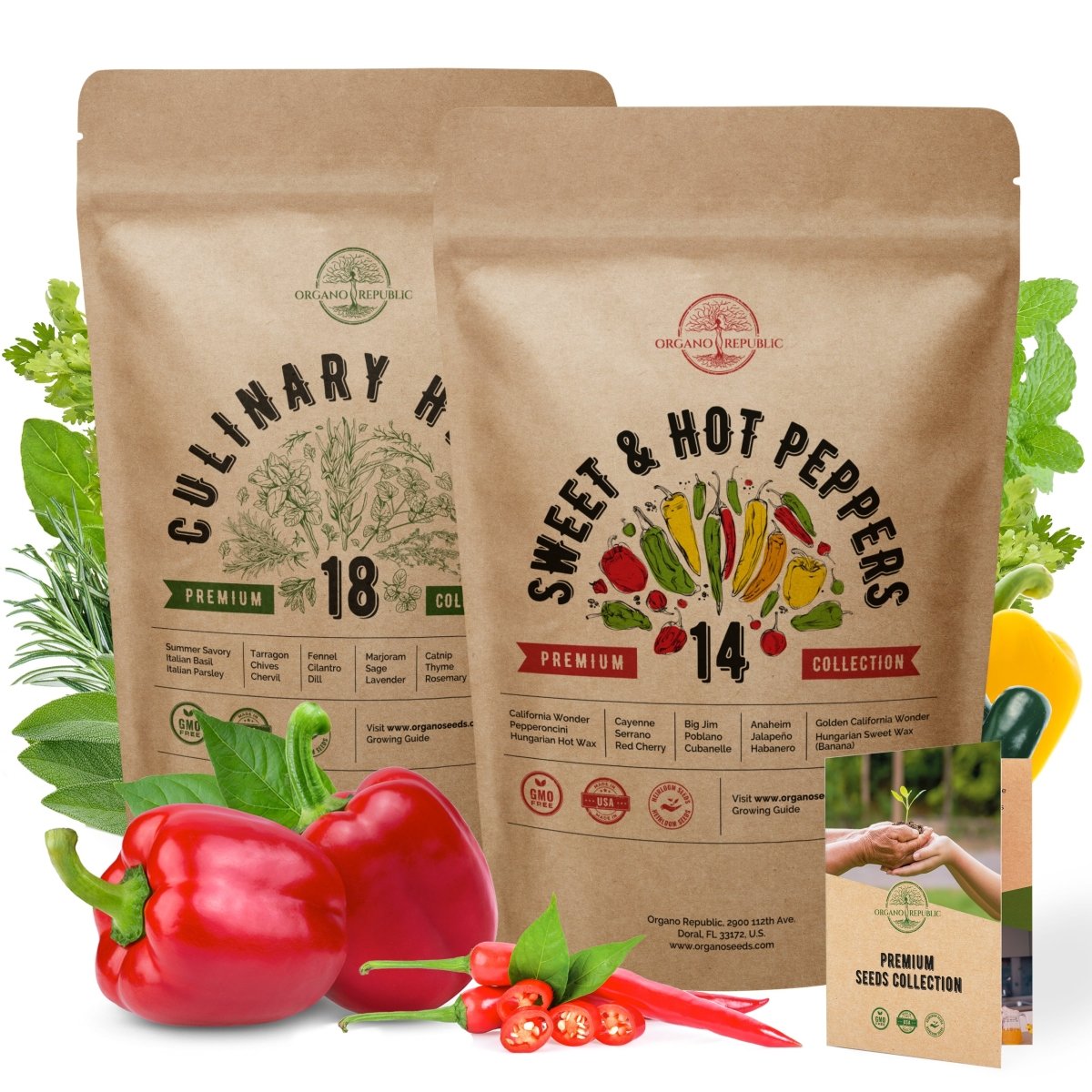 18 Most Popular Culinary Herbs and 14 Hot and Sweet Peppers Non-GMO Heirloom Seeds - Organo Republic