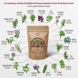 20 Culinary Herbs & Edible Flower Seeds Variety Pack for Planting Indoor & Outdoors. - Organo Republic