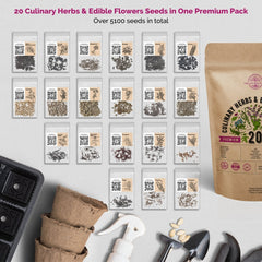 20 Culinary Herbs & Edible Flower Seeds Variety Pack for Planting Indoor & Outdoors. - Organo Republic
