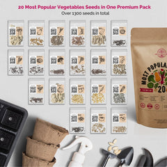 Vegetable Seeds Variety Pack - 20 Most Popular Vegetable Seeds Variety Pack - Over 1300 Non-Gmo, Heirloom Seeds