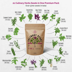 21 Culinary Herb Seeds Variety Pack - Heirloom, NON-GMO, Herbs Seeds for Planting Outdoor and Indoor - Organo Republic