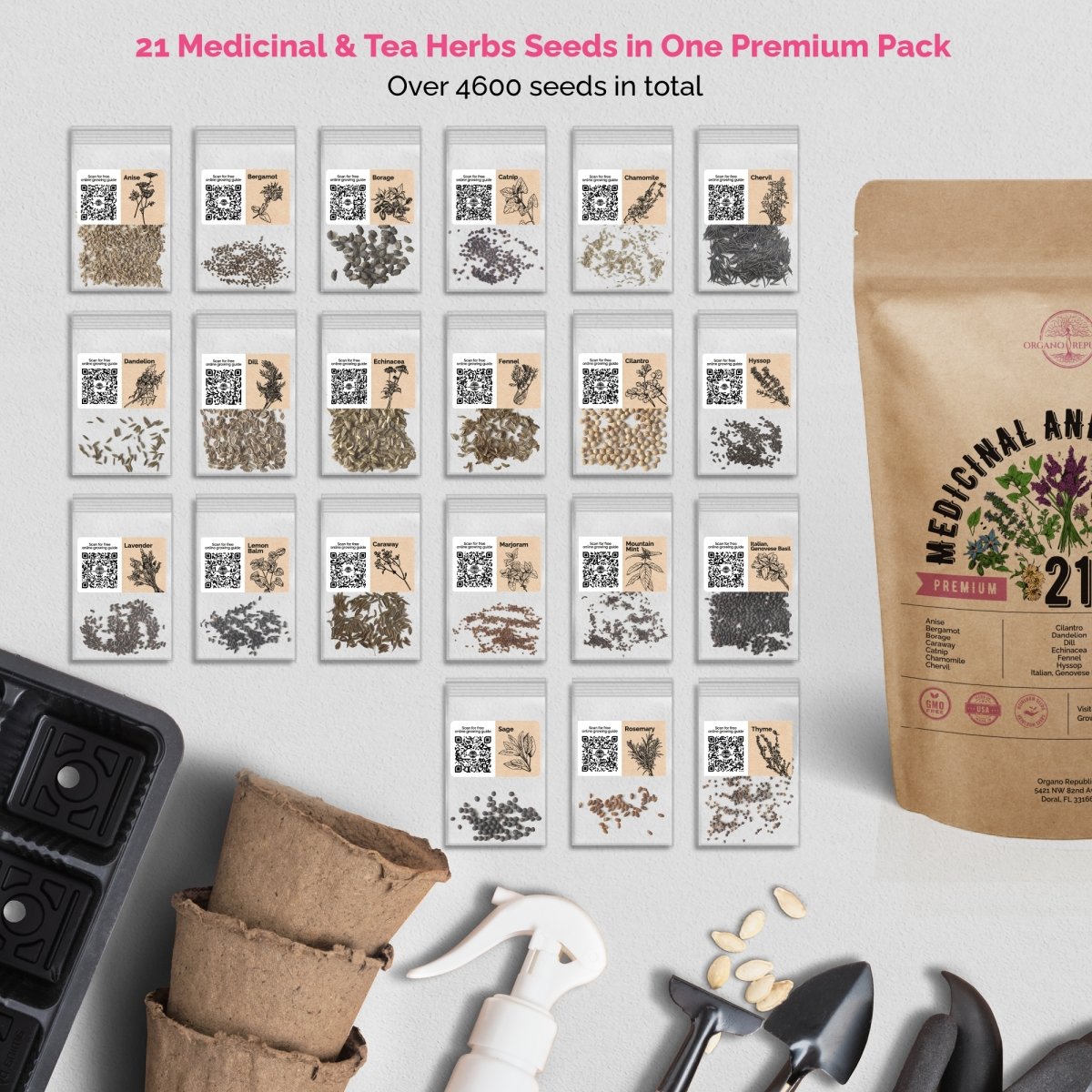 21 Medicinal & Tea Herb Seeds Variety Pack for Planting Indoor & Outdoors - Organo Republic