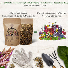 23 Hummingbird Butterfly Wildflower Seeds Mix for Planting Indoor & Outdoors. 100,000+ Non-GMO, Heirloom Wildflower Garden Seeds in Bulk 4oz Packet for Growing Wild Flowers to Attract Bees, Butterflies & Birds… - Organo Republic