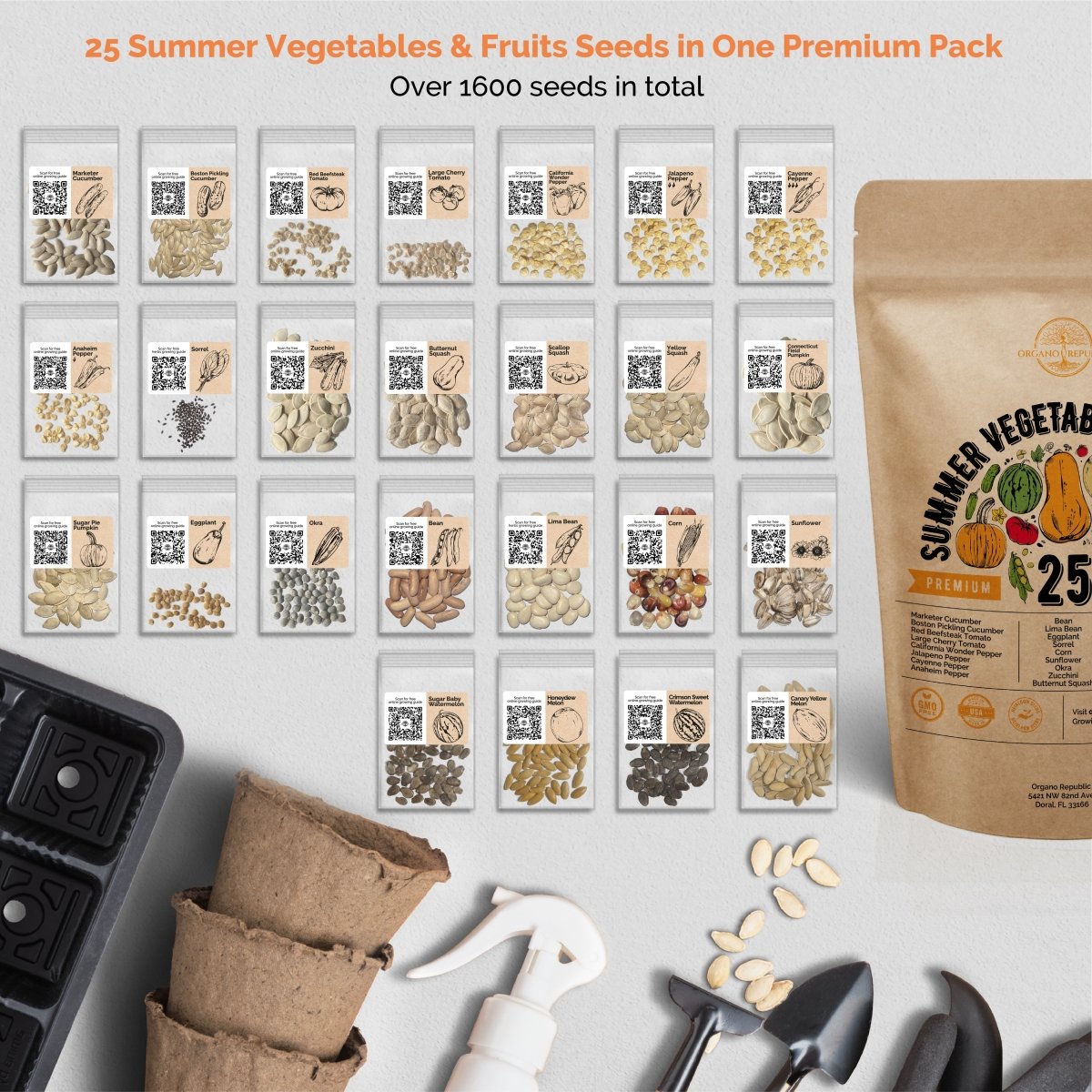 25 Summer Vegetable & Fruit Seeds Variety Pack for Planting Outdoors and Indoor - Organo Republic