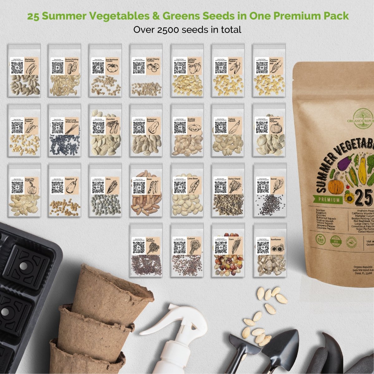 25 Summer Vegetables and 15 Medicinal & Tea Herb Seeds Variety Packs Bundle Non-GMO Heirloom Seeds for Planting Indoor and Outdoor Over 6100 Herbs & Vegetables Seeds in One Value Bundle - Organo Republic