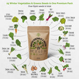 25 The Best Winter Vegetables Variety Pack - Over 6600 Non-GMO, Heirloom Seeds - Organo Republic