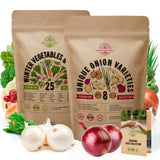 25 Winter Vegetable & 8 Onions Seeds Variety Packs Bundle Non-GMO Heirloom Seeds for Planting Indoor and Outdoor Over 8100 Vegetables & Onion Seeds in One Value Bundle - Organo Republic