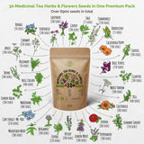 30 Medicinal Tea Herb & Flower Seeds Variety Pack for Planting Indoor & Outdoors. - Organo Republic