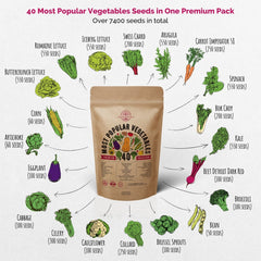 40 Vegetable Seeds Variety Pack - 7,400 Non GMO Heirloom Seeds for Planting - Organo Republic