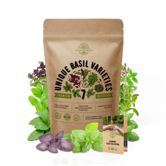 7 Unique Basil Varieties Seeds Pack - Over 1900 Non-GMO, Heirloom Seeds - Organo Republic 1200